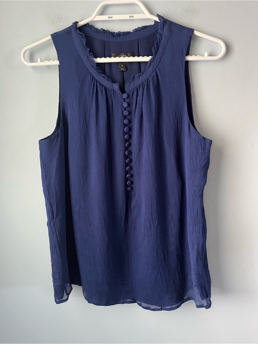 J. Crew 100% Silk Royal Blue Flowy Sleeveless Button-Front Tank Blouse Size 4